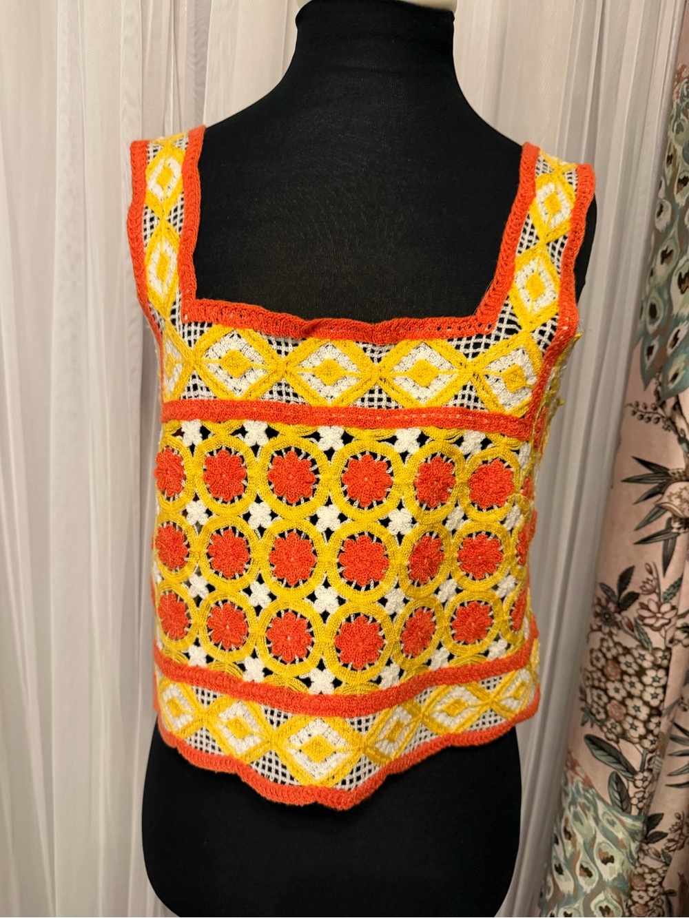 Chelsea & Violet Crochet Colorblock Tank Top in Yellow & Orange